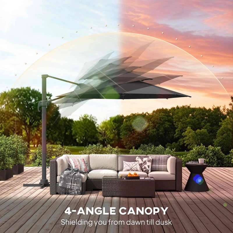 Outsunny 11ft Outdoor Cantilever Umbrella Rotatable Sun Shade Aluminum Market Umbrella with Adjustable Angle & Double-top Canopy for Backyard, Poolside, Lawn and Garden Dark Grey