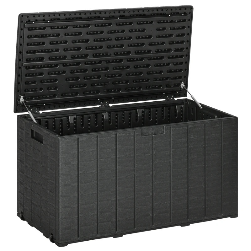 Outsunny 81 Gallon Garden Storage Box, Waterproof  Double Wall Storage Container with Wheels and Handles, Black