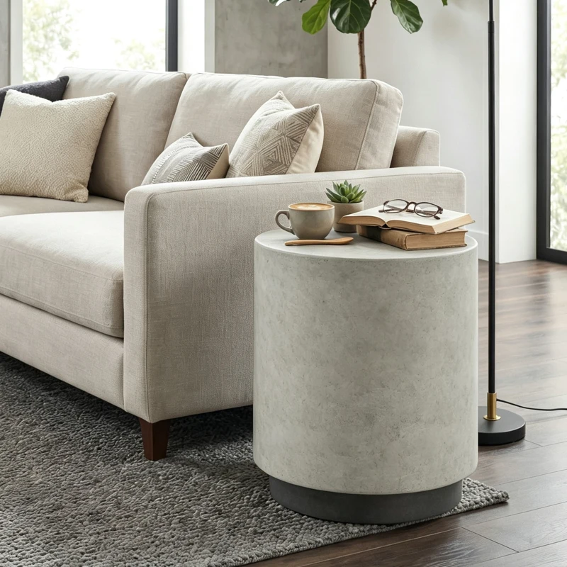HOMCOM Lightweight Accent Table with Concrete Finish, Round Side Table with 4 Adjustable Feet for Indoor, Outdoor, Gray