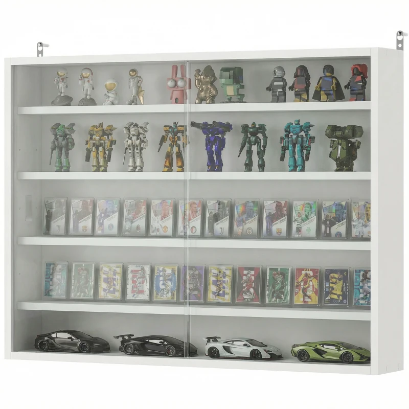 HOMCOM 5-storey Display Cabinet, Shot Glass Display Case, Glass Curio Cabinet with 2 Glass Doors and 4 Adjustable Shelves, White