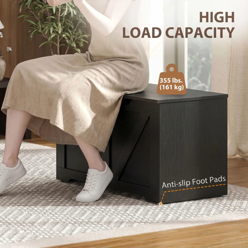 HOMCOM 31.5 Inches Storage Chest, Storage Trunk with Safety Hinge for Living Room, Black Wood Grain