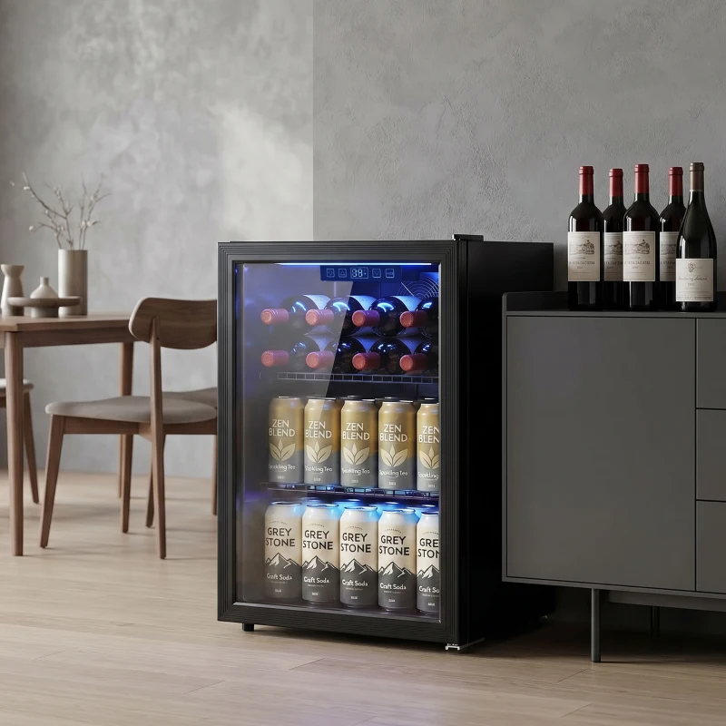 HOMCOM 2.4 Cu.Ft Beverage Refrigerator, 70 Can Beverage Fridge Cooler with Double-Layer Glass Door