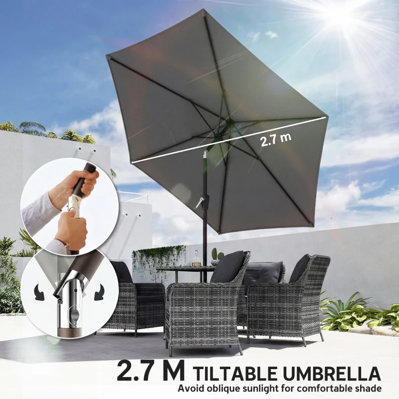 Outsunny 9FT Patio Umbrella, Outdoor Table Patio Umbrellith Tilt, Crank, 6 Ribs, UV Protection for Garden, Lawn, Deck, Backyard