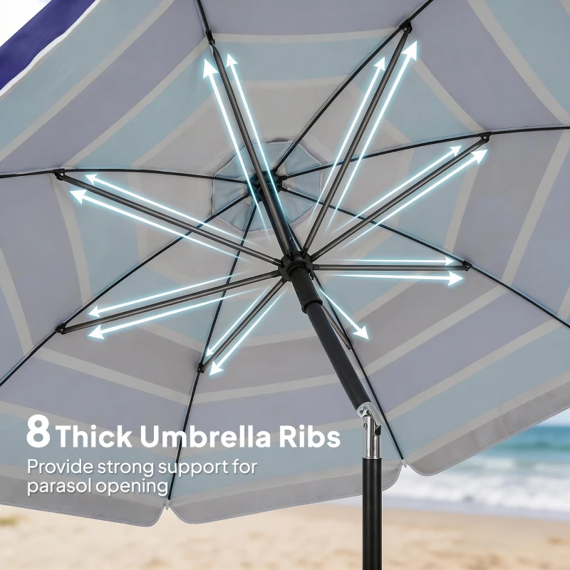 Outsunny Beach Umbrella Adjustable Tilt Sunshade with Foldable Table Cup Holder 78" Multicolor