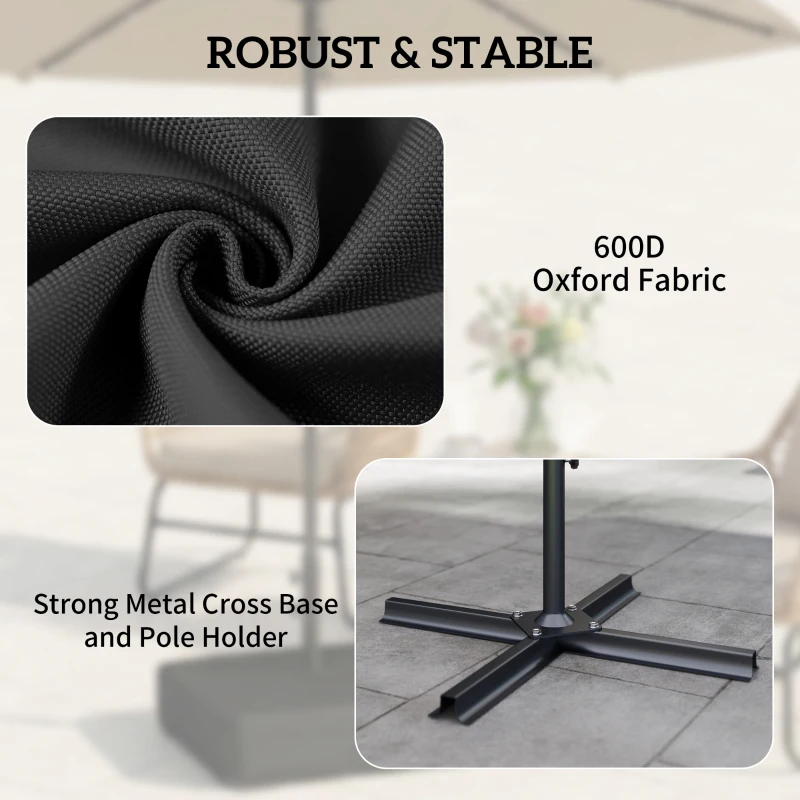 Outsunny Garden Parasol Base 176 lbs Sand Filled Heavy Duty Stand for Cantilever Umbrellas and 1.89" Poles Black