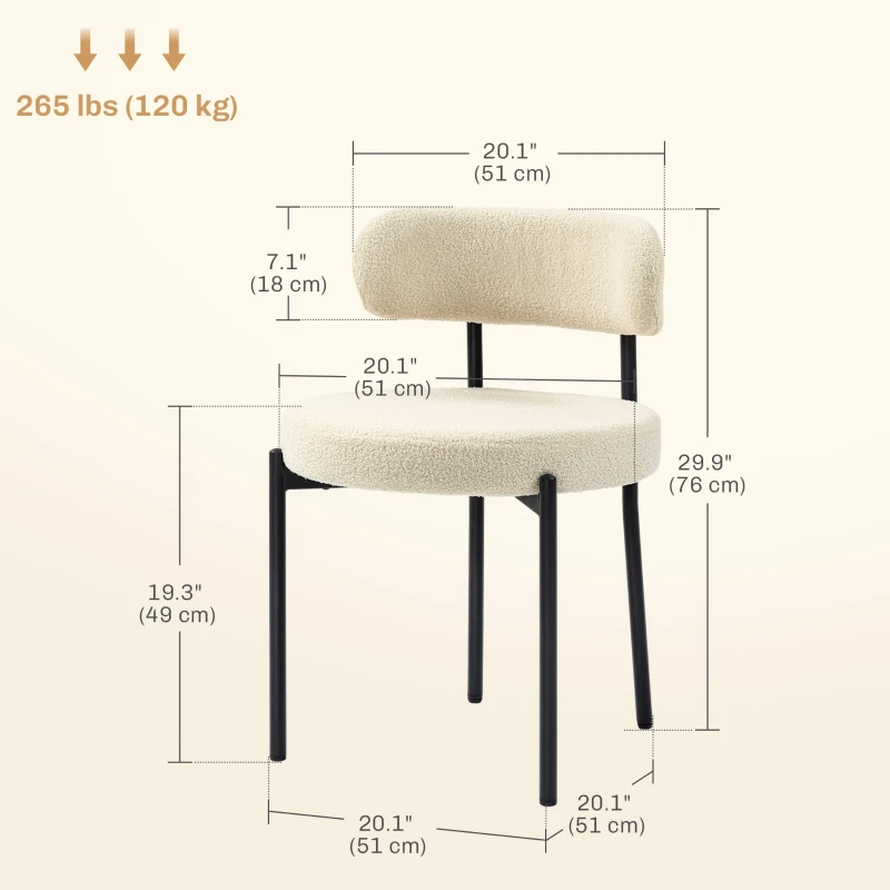 HOMCOM 2 Pieces Kitchen Chairs, Modern Dining Chairs w/ Berber Fleece Upholstery and Steel Legs for Living Room, Beige