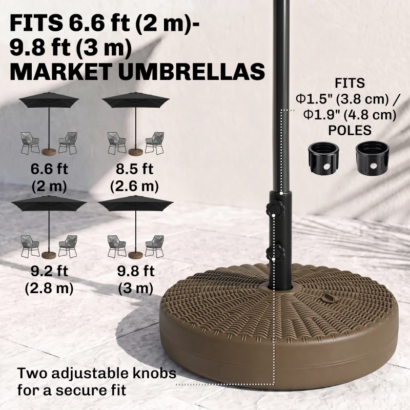 Outsunny Umbrella Base, Heavy Duty Fillable Base Holder with Steel Pole, Round Parasol Stand for Patio, Outdoor, Backyard, Brown