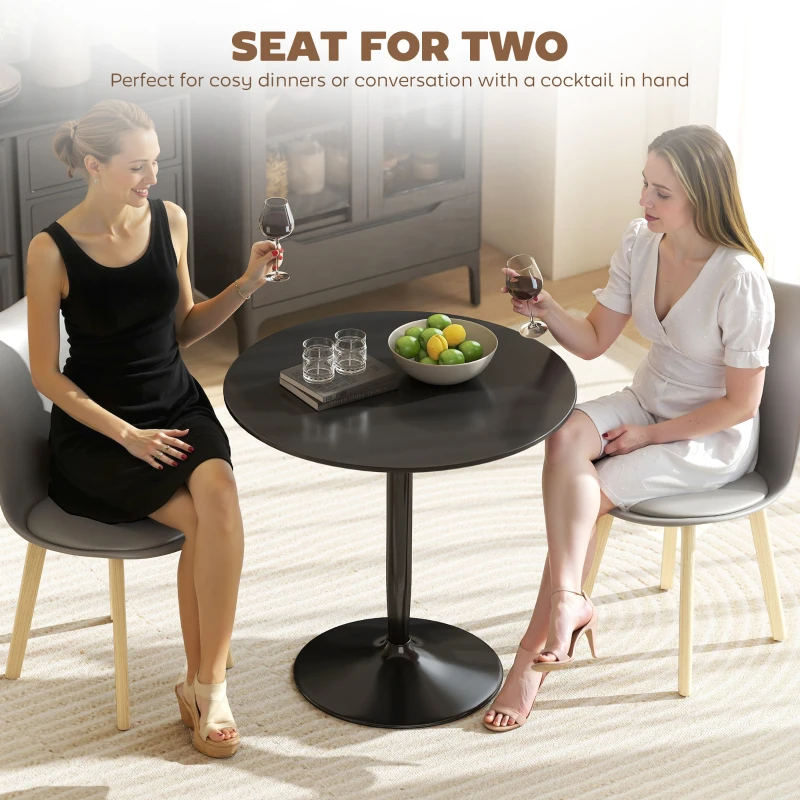 HOMCOM Modern Kitchen Table for 2 People, Round Dining Table with Steel Base for Living Room, Dining Room, Black