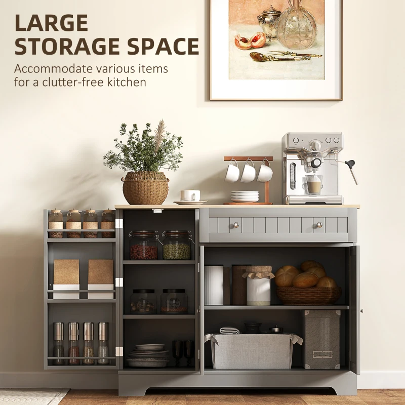 HOMCOM Modern Sideboard Cabinet, 41" Kitchen Buffet Cabinet with Drawer, Adjustable Shelf, 3 Doors for Dining Room, Grey
