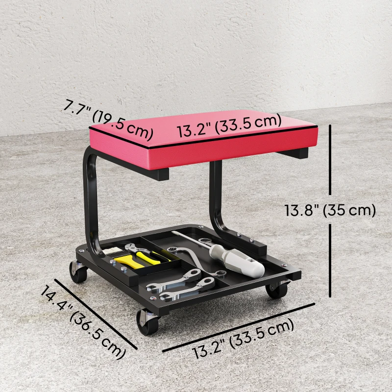 HOMCOM Rolling Mechanic Stool, 300 LBS Capacity Garage Stool with 2" Wheels, 360° Swivel Creeper Seat for Home Car Auto