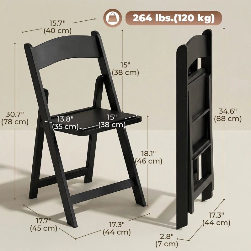 HOMCOM 4 Pack Folding Chairs, Foldable Resin Chair with Padded Seat, Portable Indoor Outdoor Seat for Office Events Dining