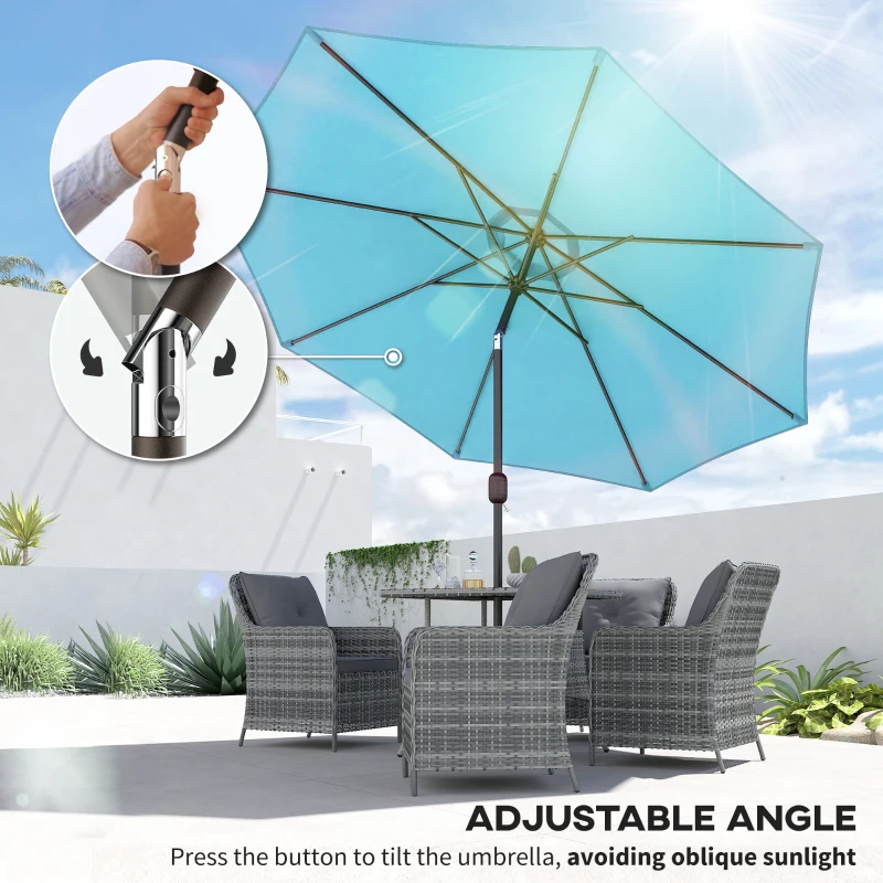 Outsunny 10' x 8' Round Market Umbrella, Patio Umbrella with Crank Handle and Tilt, Outdoor Parasol for Garden, Sky Blue