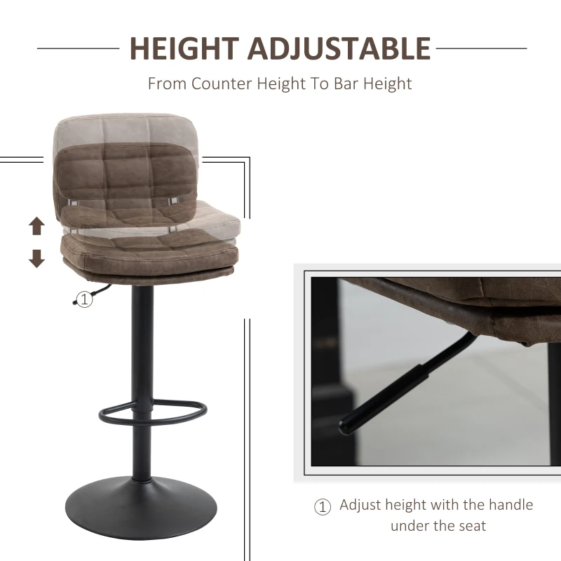 HOMCOM Bar Stools Set of 2, Swivel Counter Height Barstools with Adjustable Height, Back and Footrest, PU Leather Bar Chairs