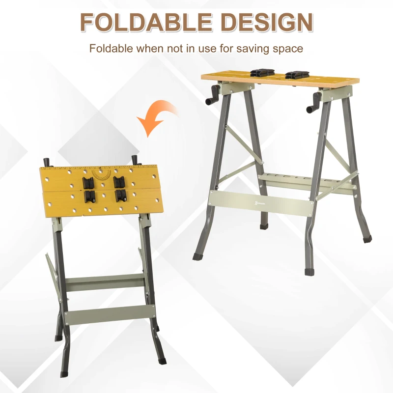DURHAND Foldable Work Bench w/ 4 Adjustable Clamps, Carpenter Saw Table