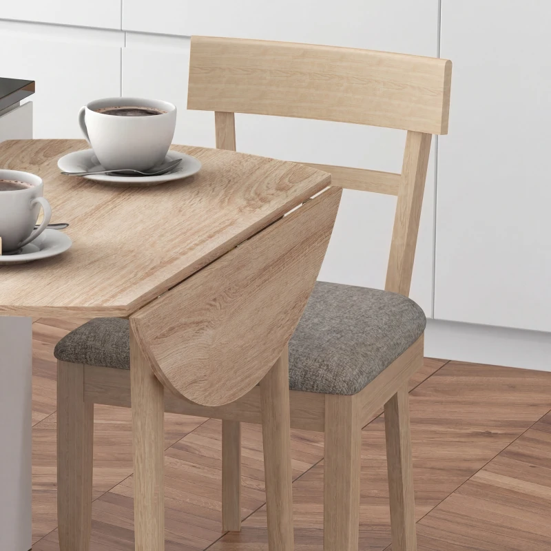 HOMCOM Folding Dining Table, Round Drop Leaf Kitchen Table for Small Spaces with Wood Legs, Oak Color