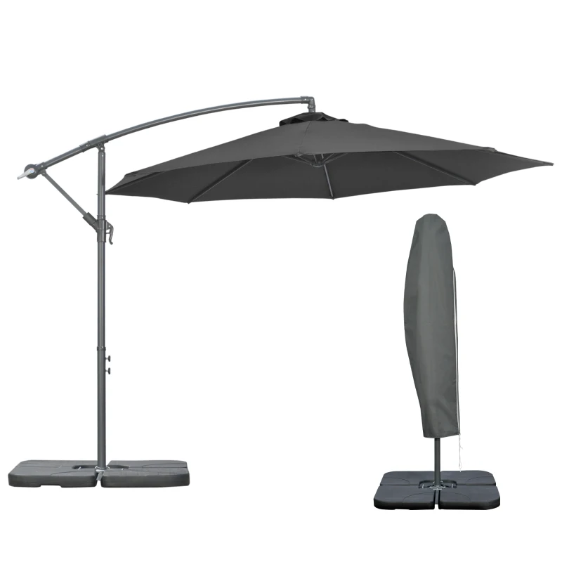 Outsunny 9.6ft Offset Patio Umbrella Garden Hanging Parasol Banana Cantilever Umbrella with Base, Crank, Black