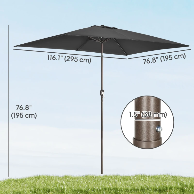 Outsunny 6.5x10ft Patio Umbrella, Rectangle Market Umbrella, Black