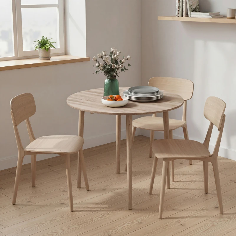 HOMCOM Folding Dining Table, Round Drop Leaf Kitchen Table for Small Spaces with Wood Legs, Oak Color