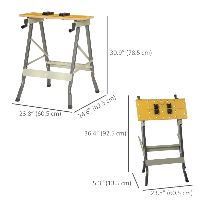 DURHAND Foldable Work Bench w/ 4 Adjustable Clamps, Carpenter Saw Table