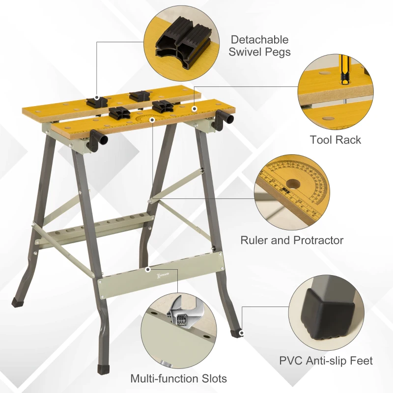 DURHAND Foldable Work Bench w/ 4 Adjustable Clamps, Carpenter Saw Table