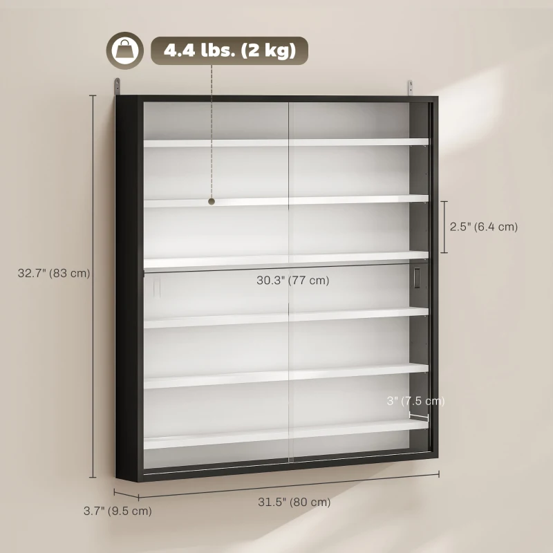 HOMCOM 7-Tier Display Cabinet, Shot Glass Display Case, Glass Curio Cabinet with Glass Doors, Black and White