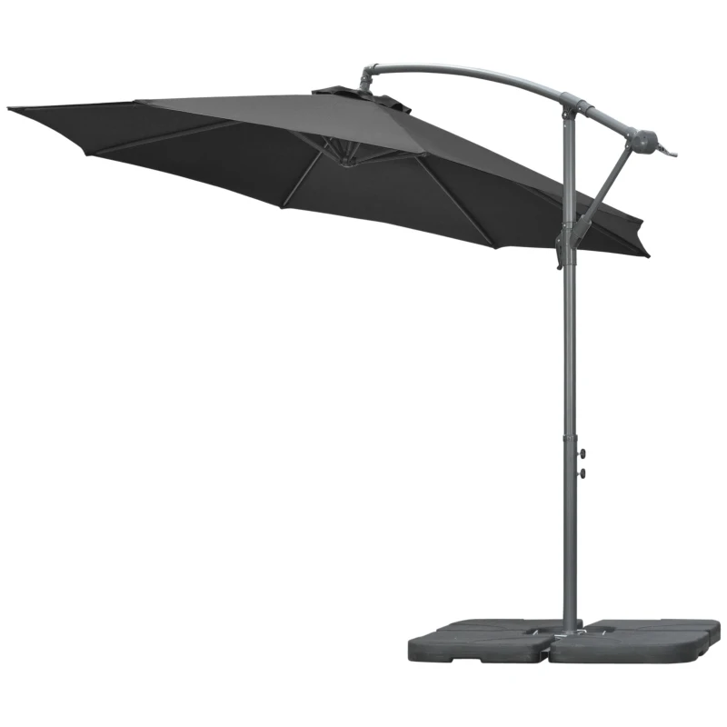 Outsunny 9.6ft Offset Patio Umbrella Garden Hanging Parasol Banana Cantilever Umbrella with Base, Crank, Black