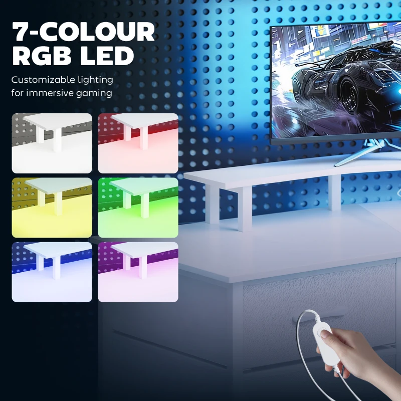 HOMCOM 79 inch Gaming Desk with RGB Lights, Computer Table with Power Outlets & USB Ports, Keyboard Tray and 2 Drawers, White
