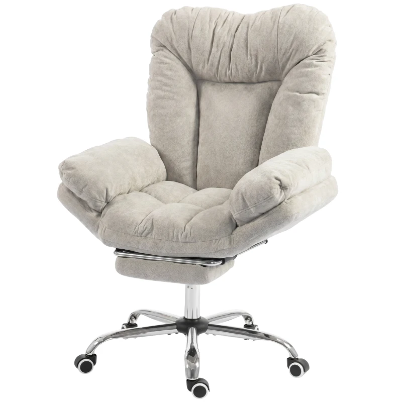 HOMCOM Criss Cross Chair with Wheels, Waterfall Armrests, Overstuffed Wide Office Chair with Footrest, Light Grey