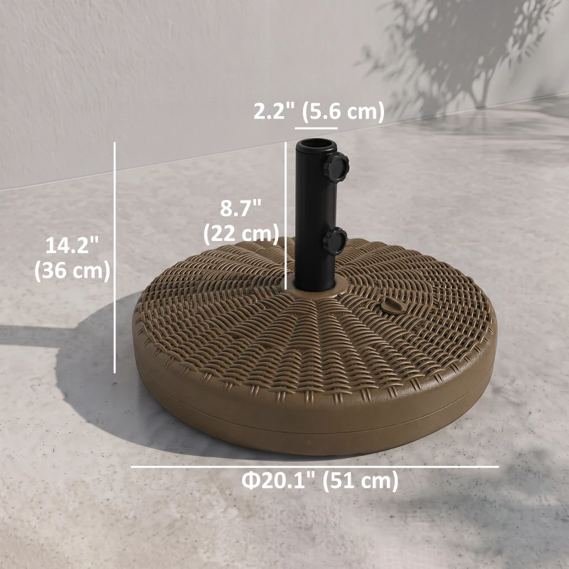 Outsunny Umbrella Base, Heavy Duty Fillable Base Holder with Steel Pole, Round Parasol Stand for Patio, Outdoor, Backyard, Brown