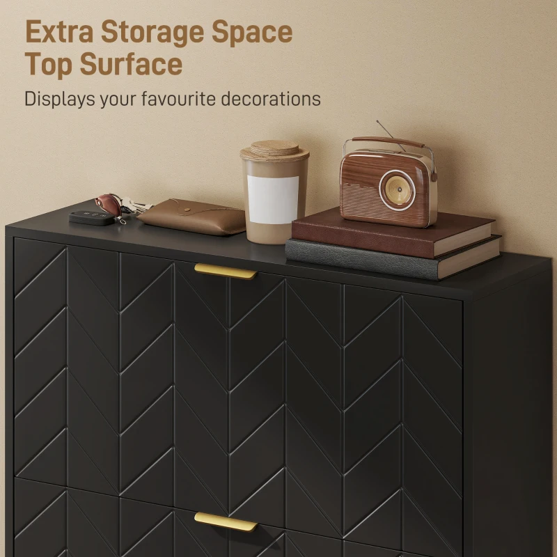 HOMCOM Shoe Cabinet with 3 Flip Drawers, Modern Narrow Shoe Storage Cabinet with Adjustable Shelves, Black