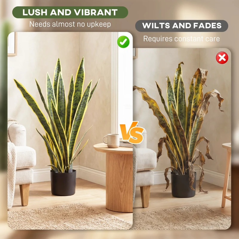 Outsunny 30" Artificial Snake Plant with 21 Leaves in Pot, Decorative Fake Plant for Home, Office, and Living Room, Green