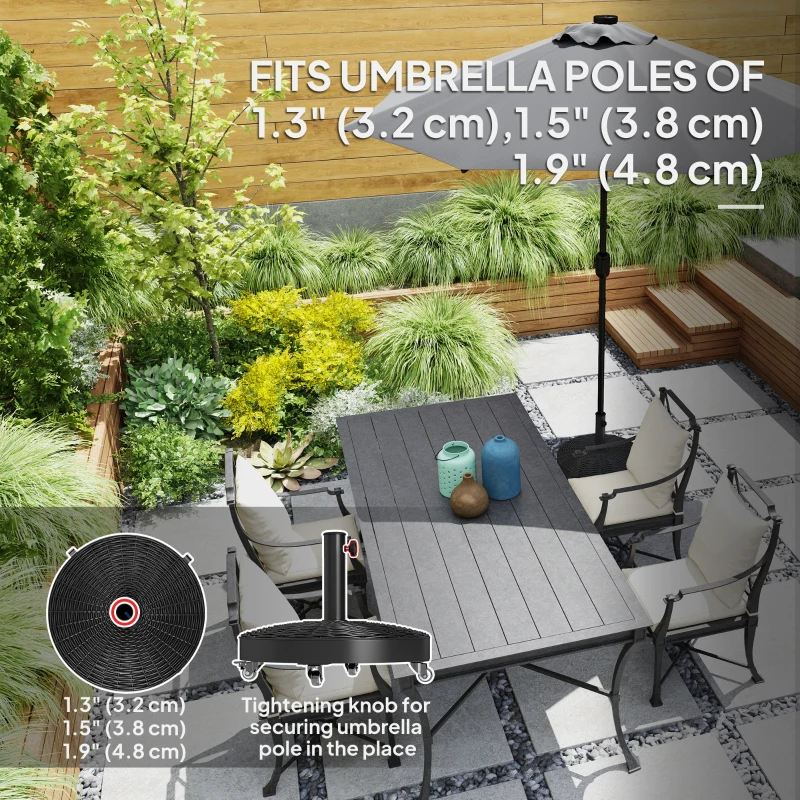 Outsunny Round Umbrella Base with Wheels, Cement-Filled 55 lbs Parasol Stand, Black - Great for Garden and Patio