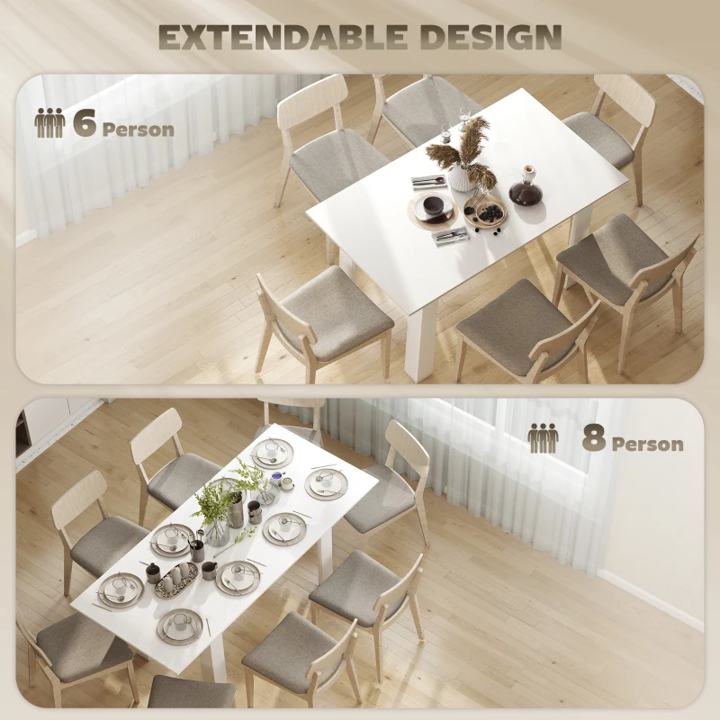 HOMCOM Modern Extendable Dining Table, 55.1 x 31.5 in, for 6-8 People, Expandable Dining Table for Kitchen, White