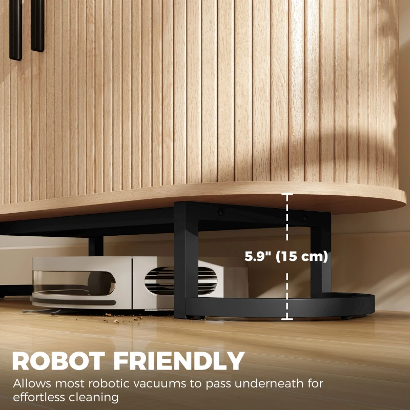 HOMCOM Sideboard Buffet Cabinet with Curved Tambour Doors, Thick Tabletop and Arc Metal Legs Natural Wood