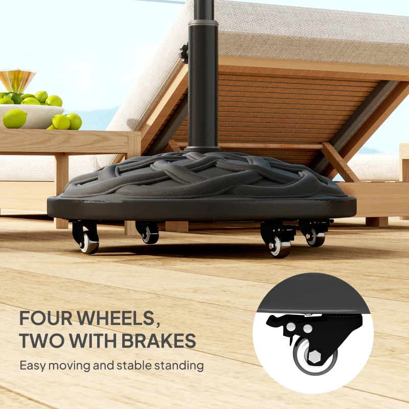 Outsunny Round Patio Umbrella Base with Wheels, 44 lbs Resin Umbrella Stand Base, 1.3"/1.5"/1.9" Umbrella Poles Black