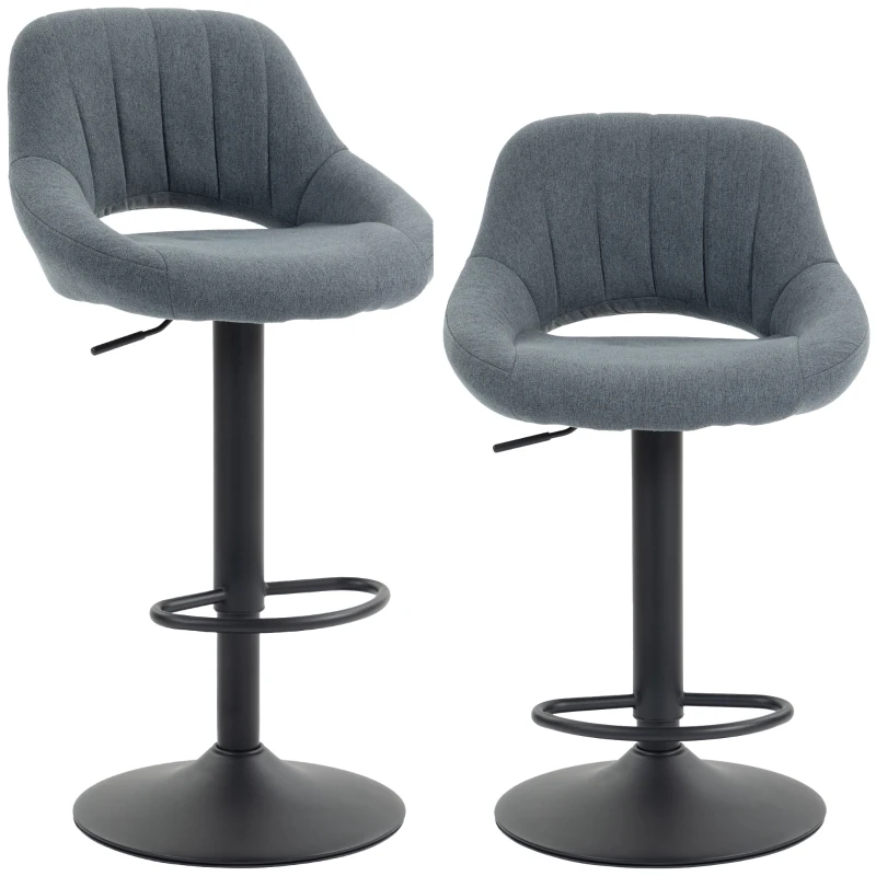 HOMCOM Swivel Bar Stools Set of 2, Linen Upholstered Counter Height Barstools with Round Metal Base