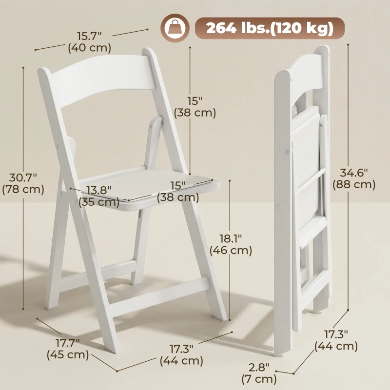 HOMCOM 4 Pack Folding Chairs, Foldable Resin Chair with Padded Seat, Portable Indoor Outdoor Seat for Office Events Dining