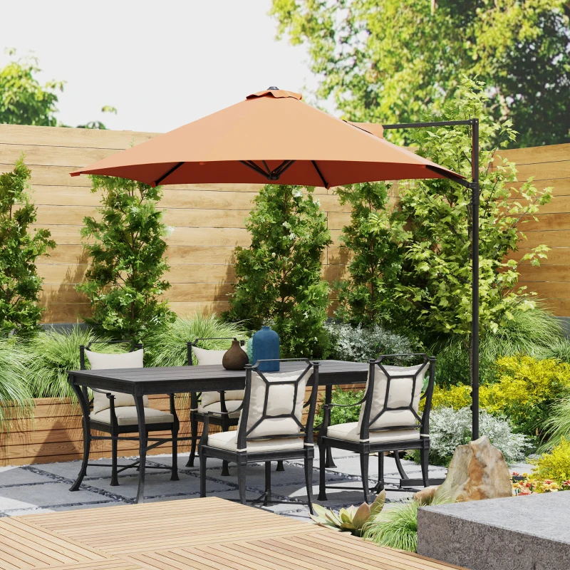 Outsunny 8.5FT Offset Patio Umbrella with 360° Rotation, Outdoor Cantilever Roma Parasol Hanging Sun Shade Canopy Shelter with Cross Base, Orange