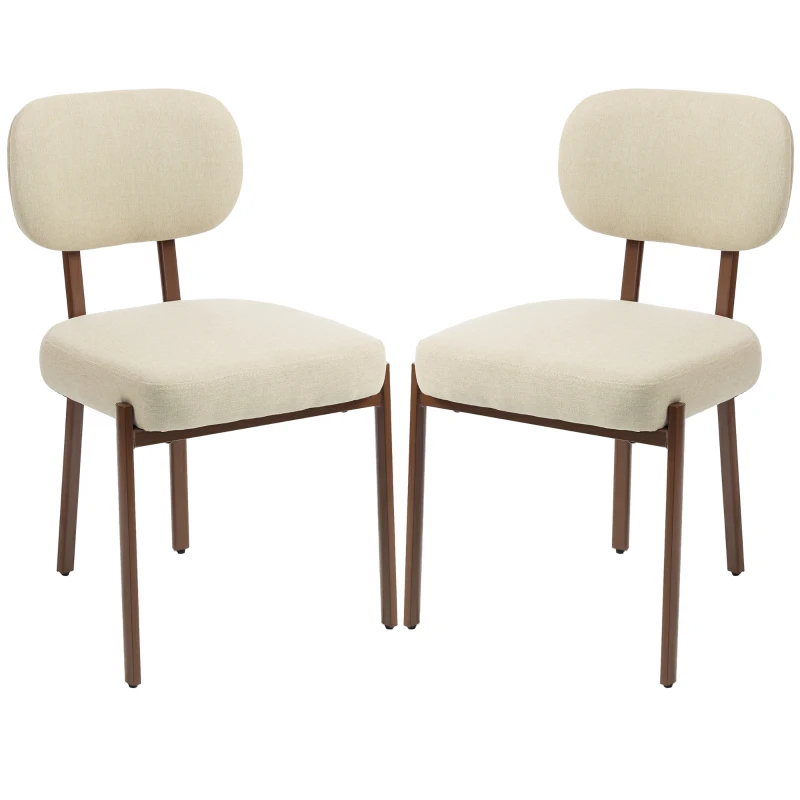 HOMCOM Upholstered Linen Fabric Kitchen Chairs, Modern Dining Chairs Set of 2 with Metal Legs, Beige