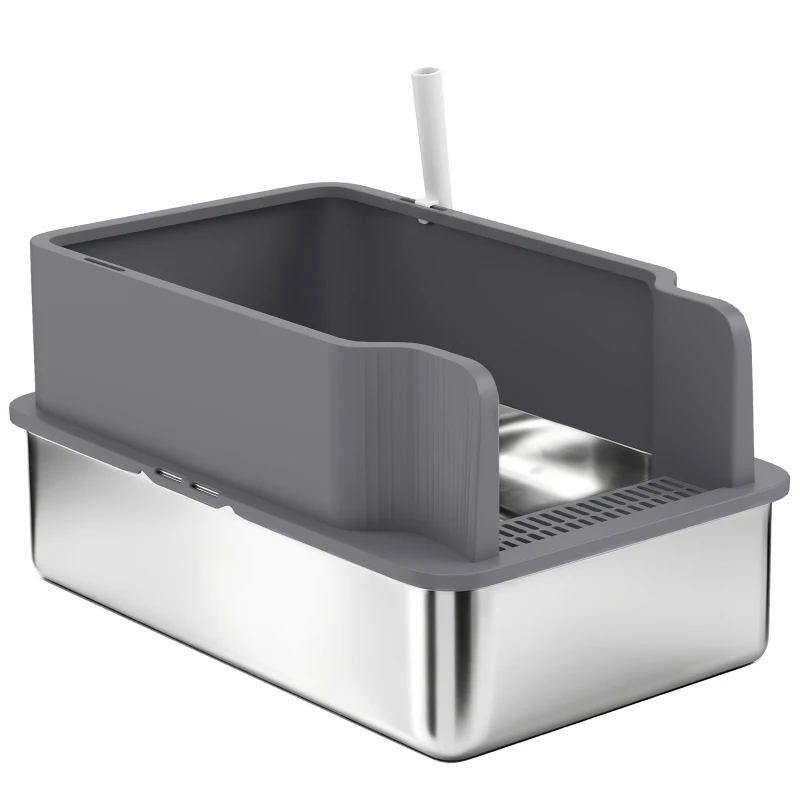 PawHut Stainless Steel Sifting Litter Box for Pine Pellet, High Sided, Anti-Leakage, Less Tracking, Includes Scoop & 10 Pads