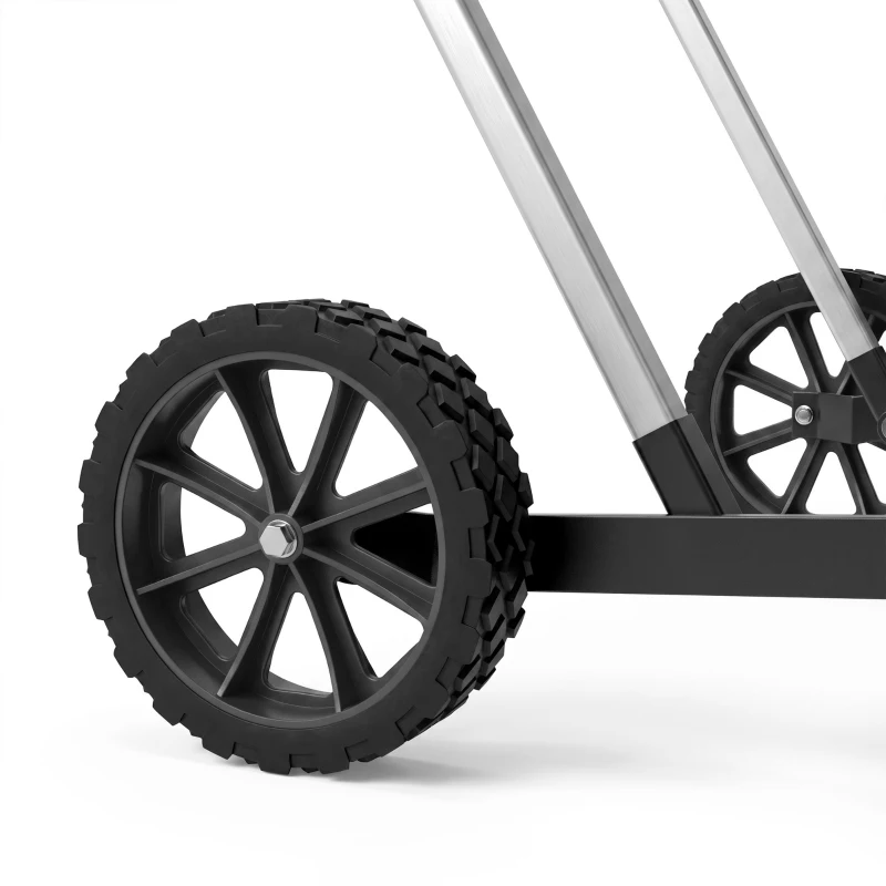 Outsunny Snow Shovel with Wheels, 37" Extra Wide Heavy Duty Aluminum Snow Pusher with Ergonomic Adjustable Handle, Angled Blade