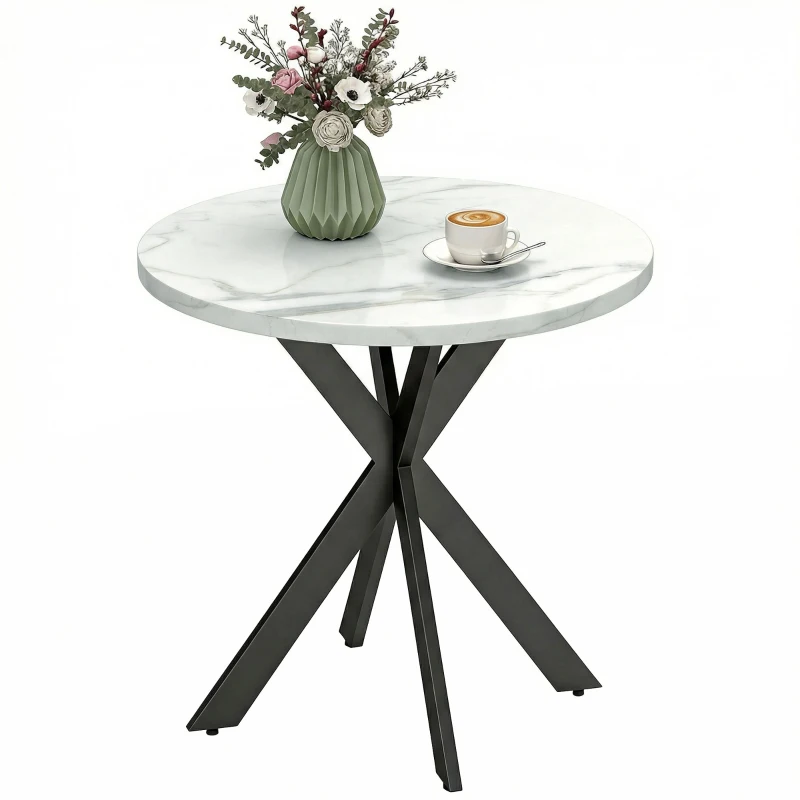HOMCOM 29" Dining Table, Contemporary Round Kitchen Table with Steel Legs, White Marble-Effect