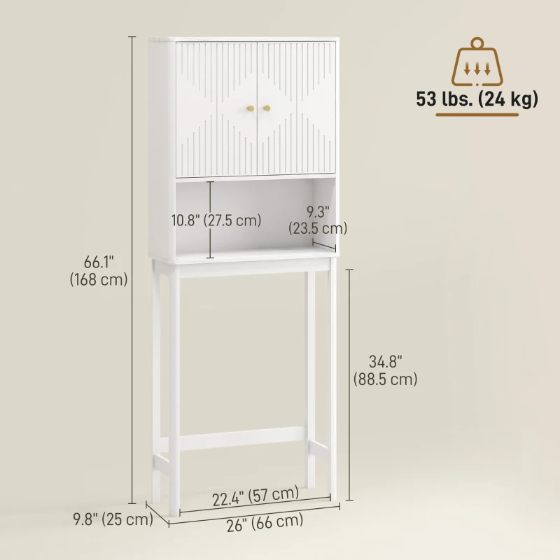 HOMCOM Over The Toilet Storage Cabinet with Adjustable Shelf, Open Shelf and Adjustable Bottom Bar, White