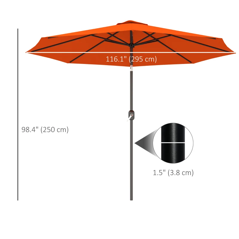 Outsunny 10' x 8' Round Market Umbrella, Patio Umbrella with Crank Handle and Tilt, Outdoor Parasol for Garden, Orange