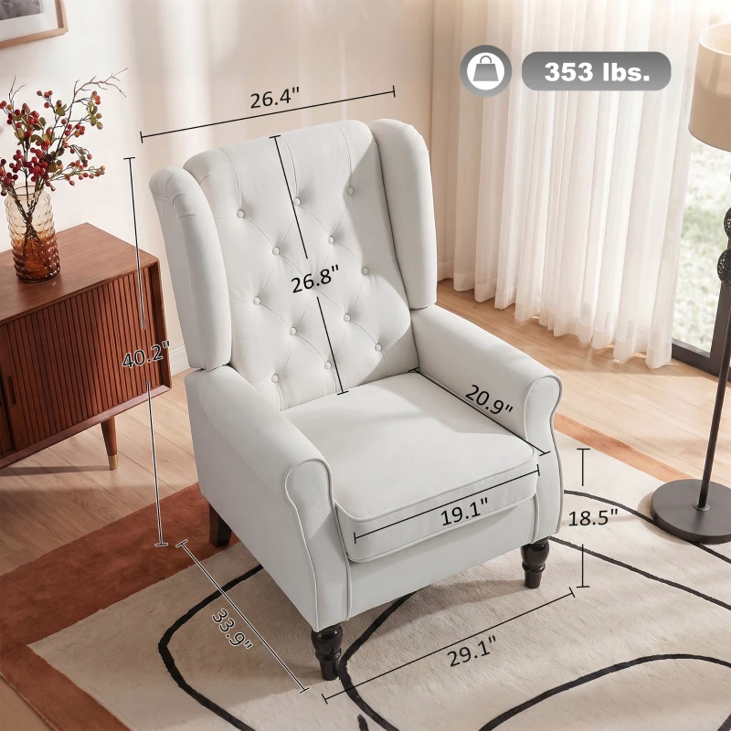 HOMCOM Button-Tufted Accent Chair with High Wingback, Rounded Cushioned Armrests and Thick Padded Seat, Cream White