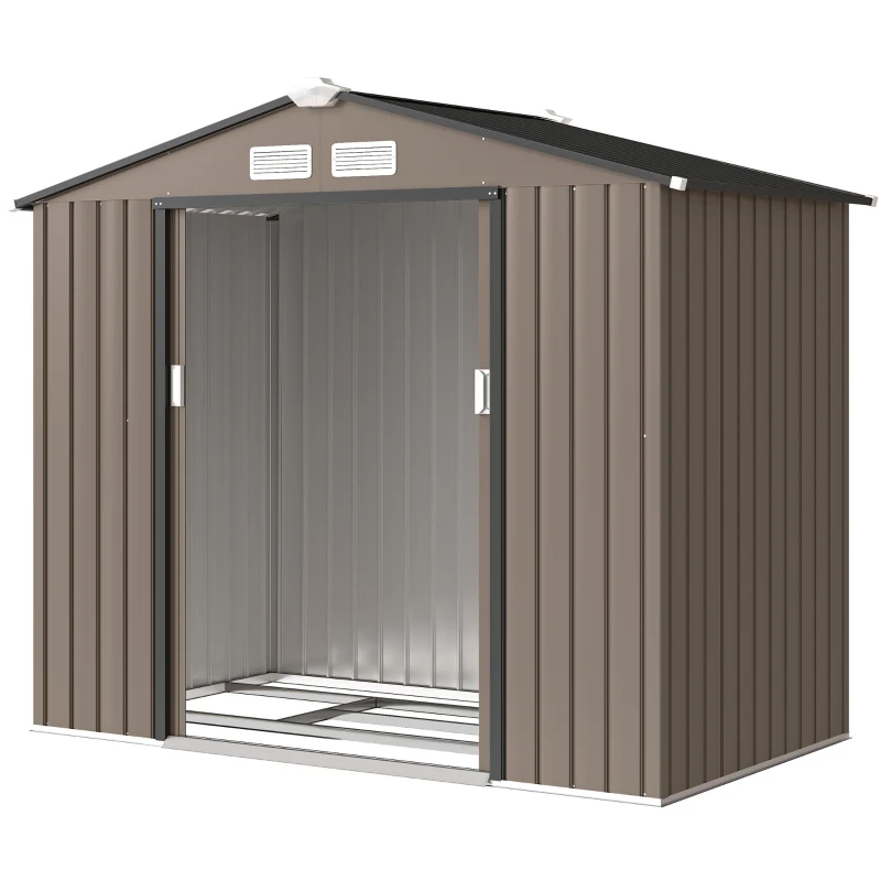 Outsunny 7' x 4' x 6' Garden Storage Shed, Outdoor Metal Tool Shed with Double Doors, Foundation and 4 Vents, Brown