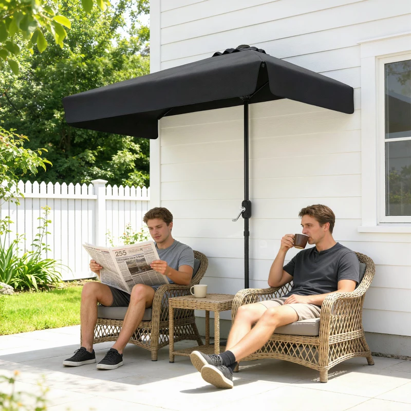Outsunny 7.5ft Half Umbrella Semi Round Patio Parasol with Crank Handle, Top Vent for Garden, Balcony- NO BASE INCLUDED, Black
