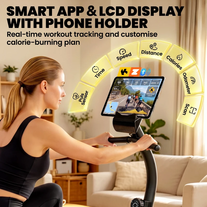 Soozier Recumbent Exercise Bike for Home, Stationary Bike with Bluetooth, App Connectivity, Quiet 8-Level Magnetic Resistance