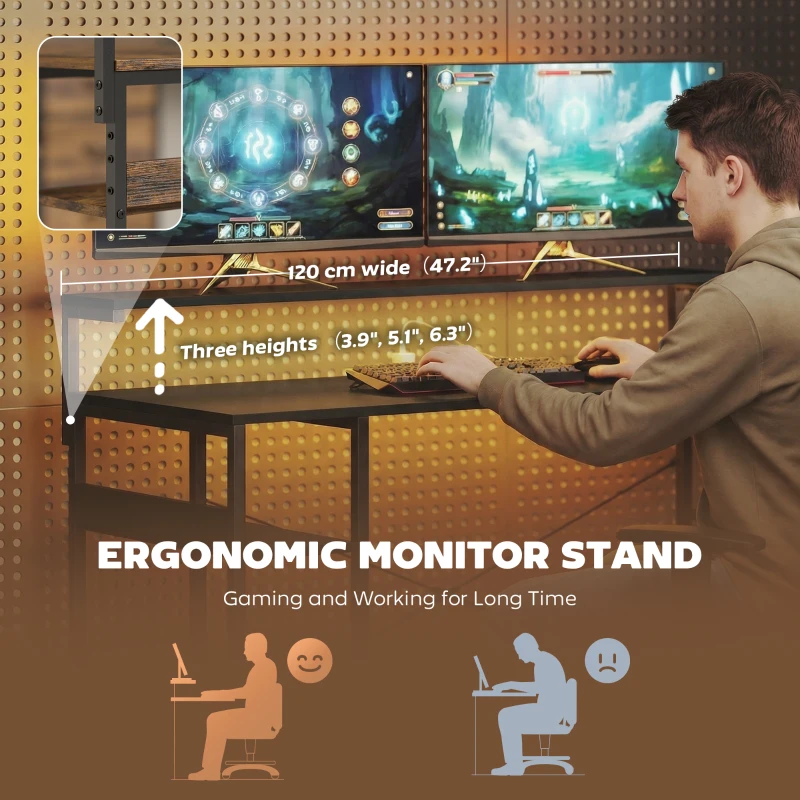 HOMCOM Gaming Desk with Power Outlets LED Lights Computer Desk with Drawers Monitor Stand 61" Black