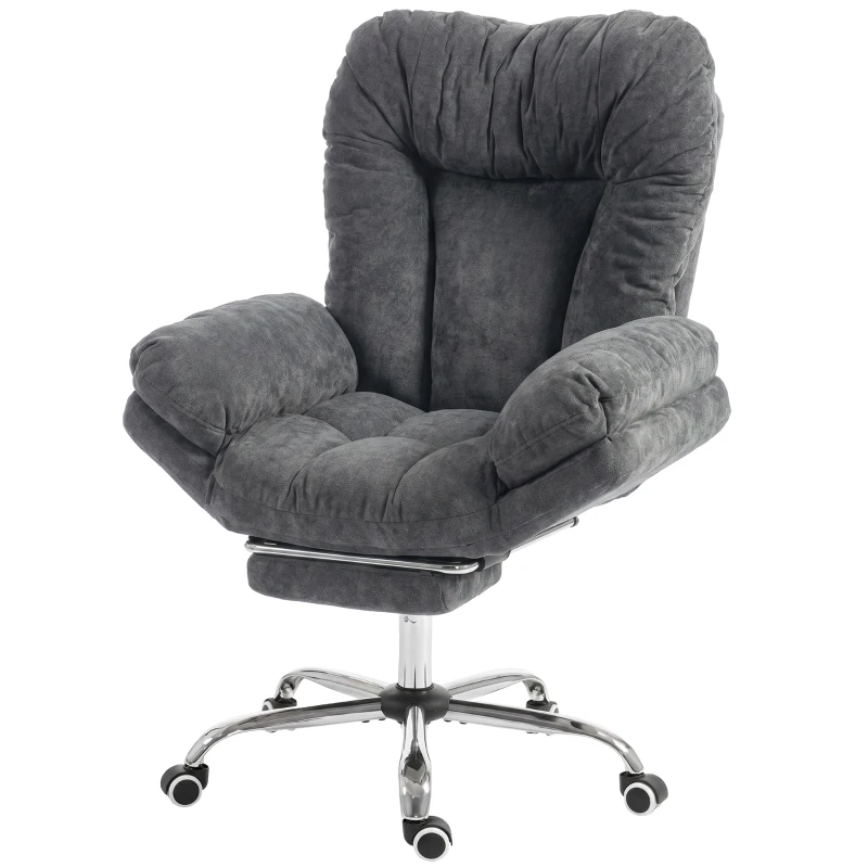 HOMCOM Criss Cross Chair with Wheels, Waterfall Armrests, Overstuffed Wide Office Chair with Footrest, Dark Grey